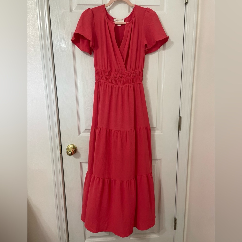 Coral Tiered Maxi Dress